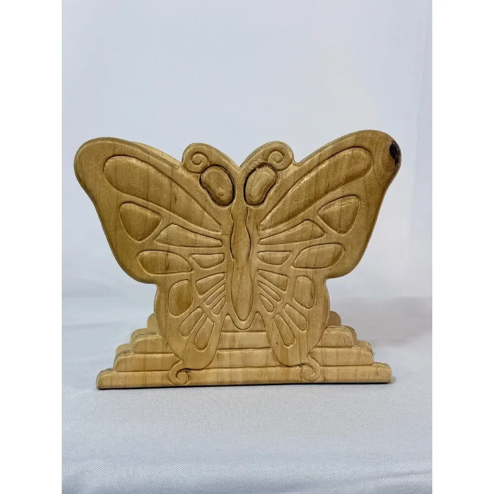 VTG Carved Wood Butterfly Napkin Letter Holder Table Stop Unfinished Paintable